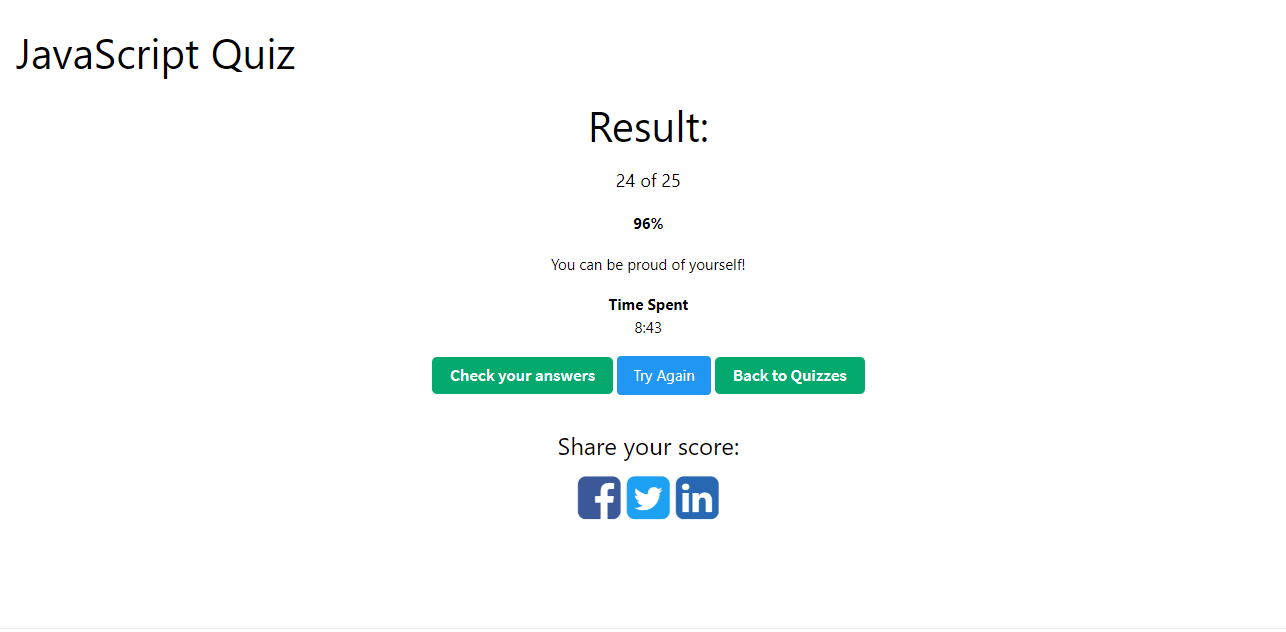 W3Schools JavaScript Quiz Results